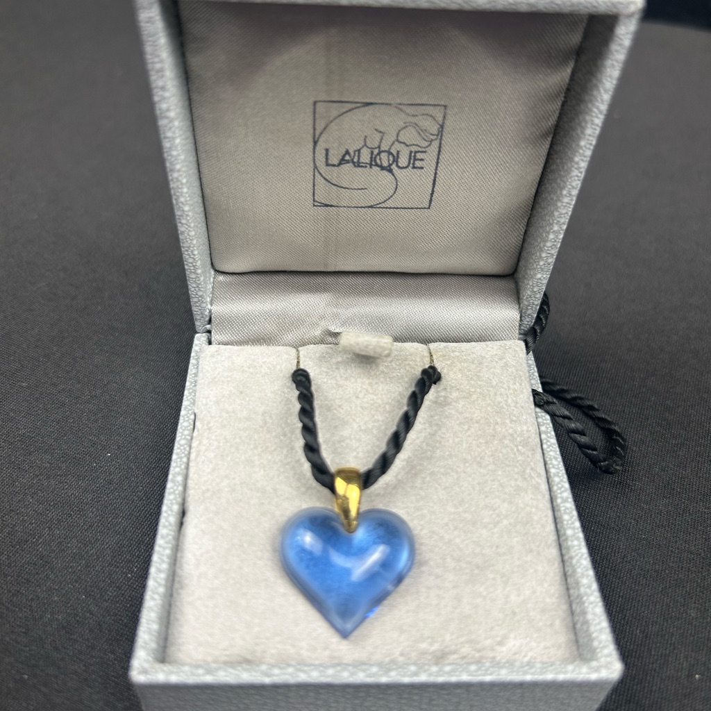 Lalique Blue Heart Necklace With Gold Accent